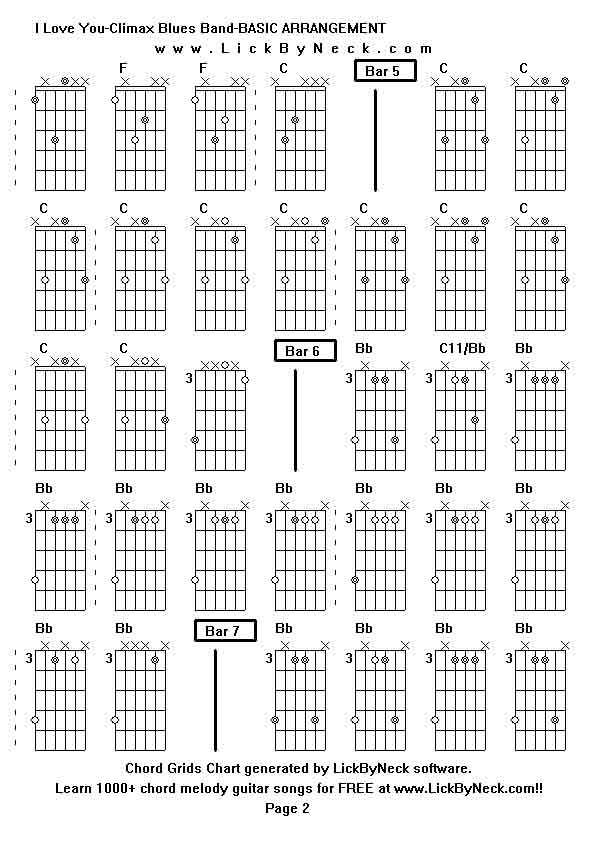 Chord Grids Chart of chord melody fingerstyle guitar song-I Love You-Climax Blues Band-BASIC ARRANGEMENT,generated by LickByNeck software.
